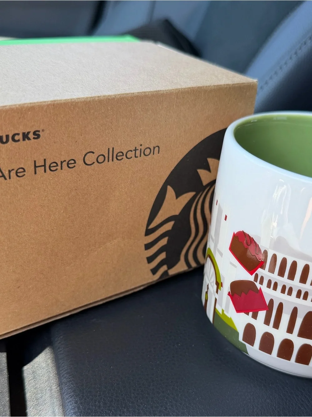 Starbucks Belgium Ceramic Mug White Green Brown Red Accents Collector Travel
